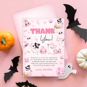 Carte De Remerciements Fantôme rose mignon Halloween Anniversaire