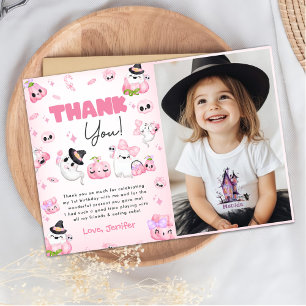 Carte De Remerciements Fantôme rose mignon Halloween Photo Anniversaire