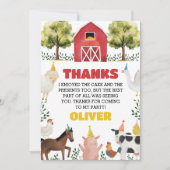 Carte De Remerciements Farm Animals Boy Birthday (Devant)