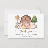 Carte De Remerciements Farm Animals, Cute Animals, Barn, First Birthday (Devant)