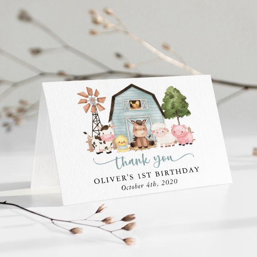 Carte De Remerciements Farm Animals, Cute Animals, Barn, First Birthday