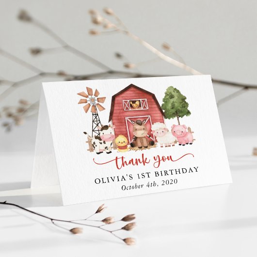 Carte De Remerciements Farm Animals, Cute Animals, Barn, First Birthday