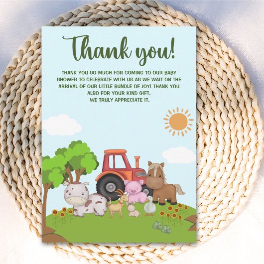 Carte De Remerciements Farm Barnyard Baby Shower