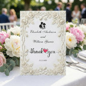 Carte De Remerciements Faux 3D Embossed Cream Roses Plaster