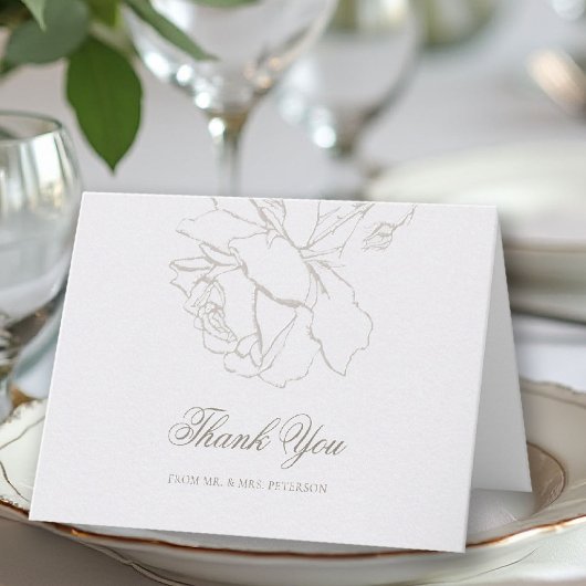 Carte De Remerciements Faux Embossed Roses Classic Formal Wedding Pearl