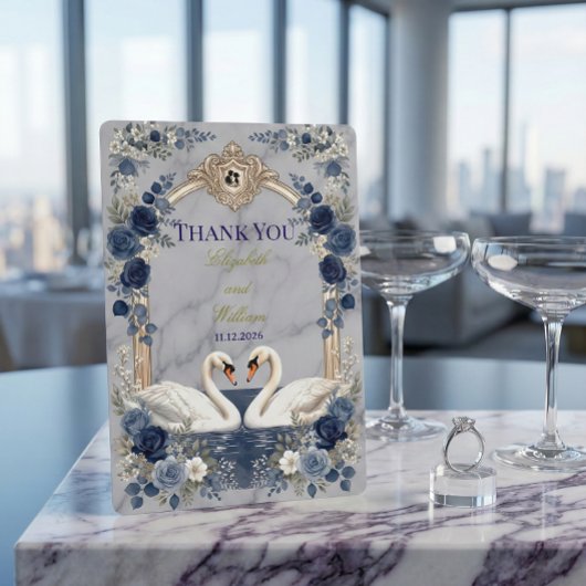 Carte De Remerciements Faux Gold Arch Navy Blue Swan Marble Effect