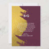 Carte De Remerciements Faux Gold Brushstrokies Bourgogne, Mariage Monogra (Devant)