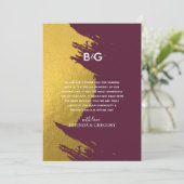 Carte De Remerciements Faux Gold Brushstrokies Bourgogne, Mariage Monogra (Debout devant)
