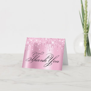 Carte De Remerciements Faux Pailleté Rose Clair Drips Glitter Ombre