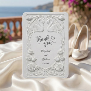 Carte De Remerciements Faux relief en relief Cygnes Mariage Formel