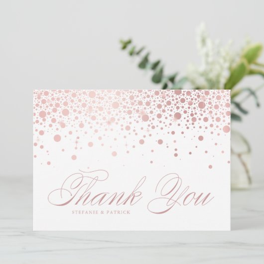 Carte De Remerciements Faux Rose Gold Foil Confetti Dots Mariage (Debout devant)