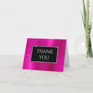 Carte De Remerciements Faux rose vif métallisé argent et noir