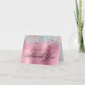 Carte De Remerciements Faux Sparkly Holographic Parties scintillant Rose  (Devant)