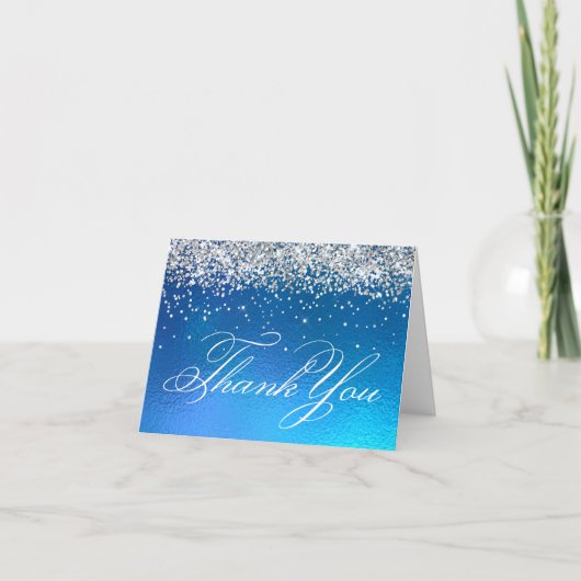 Carte De Remerciements Faux Sparkly Silver Parties scintillant Ocean Ombr (Devant)