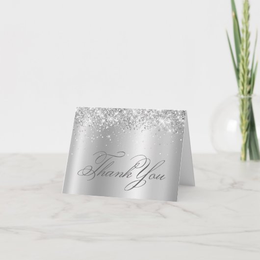 Carte De Remerciements Faux Sparkly Silver Parties scintillant Satin Ombr (Devant)
