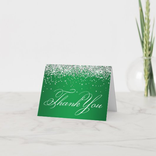 Carte De Remerciements Faux Sparkly Silver Parties scintillant Vert clair (Devant)