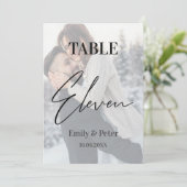 Carte De Remerciements Faux Vellum Photo Mariage Onze Numéro de tableau (Debout devant)