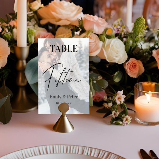 Carte De Remerciements Faux Vellum Photo Mariage Quinze Numéro de tableau