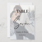 Carte De Remerciements Faux Vellum Photo Mariage Sept Numéro de tableau (Dos)