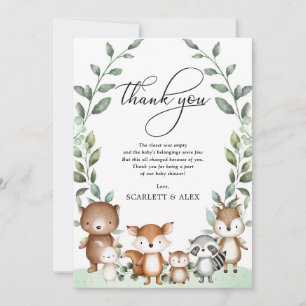 Carte De Remerciements Faveur de Baby Shower Animaux de la Forêt de Verdu