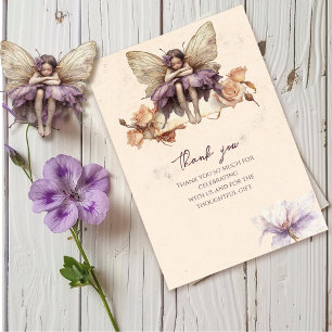 Carte De Remerciements Fée des fleurs Papillon et Tourbillon Fille d'anni