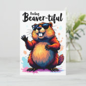 Carte De Remerciements Feeling Beaver-tiful - Funny Beaver Graphic (Debout devant)