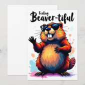Carte De Remerciements Feeling Beaver-tiful - Funny Beaver Graphic (Devant / Derrière)