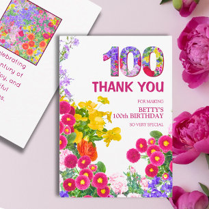 Carte De Remerciements Félicitations florales élégantes pour les 100 ans