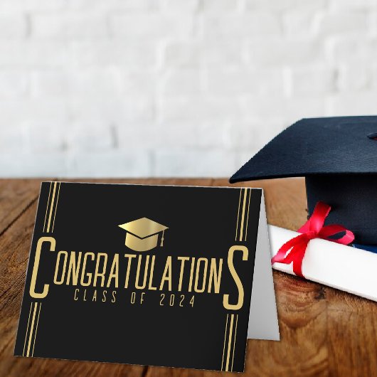 Carte De Remerciements Félicitations Noir & Or Promotion Diplômée
