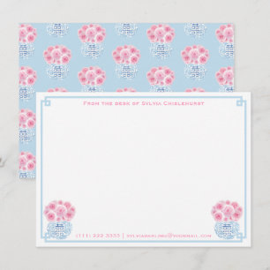 Carte De Remerciements Féminin Rose Bleu Double Bonheur Chinoiserie