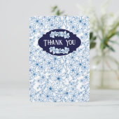 Carte De Remerciements Feminine Blue Floral Pattern, Blank (Debout devant)