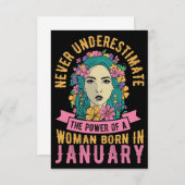 Carte De Remerciements Femme Art Puissance Des Femmes Nées En Janvier (Devant / Derrière)