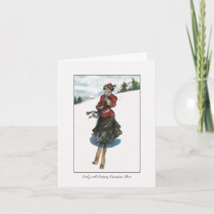 Carte De Remerciements Femme canadienne skieuse - Vintage