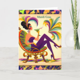 Carte De Remerciements Femme de Mardi Gras du milieu du siècle avec un Ma