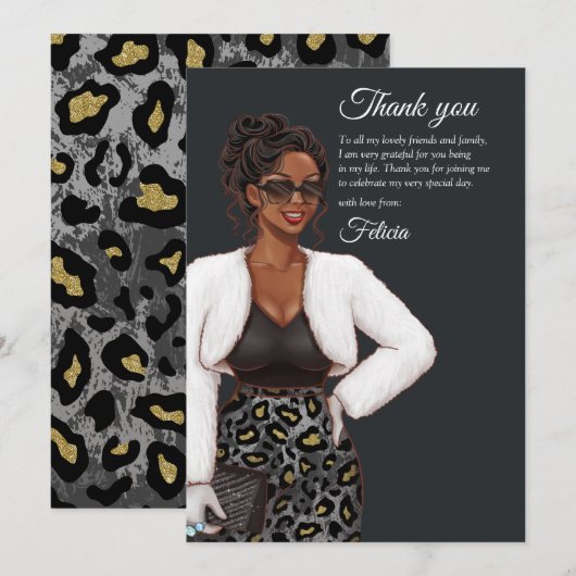 Carte De Remerciements Femme noire (Devant / Derrière)