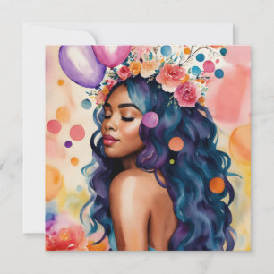 Carte De Remerciements Femme noire Art de fête multicolore