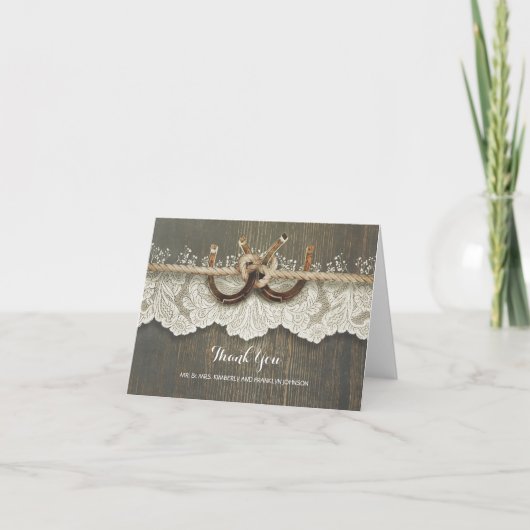 Carte De Remerciements Fer à cheval rustique Mariage Remerciement Bois De (Devant)