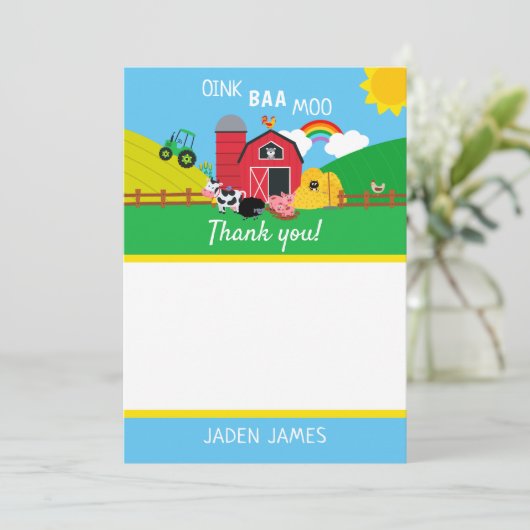 Carte De Remerciements Ferme Animaux de la cour de la ferme Anniversaire (Debout devant)