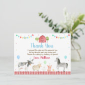 Carte De Remerciements Ferme Barnyard Animaux de ferme Anniversaire (Debout devant)