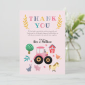 Carte De Remerciements Ferme d'animaux pour filles Tracteur rose Annivers (Debout devant)