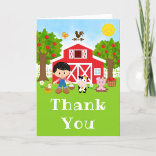 Carte De Remerciements Ferme Rouge Anniversaire Black Hair Boy