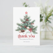 Carte De Remerciements Festif Arbre de Noël Rouge Typographie rétro (Debout devant)