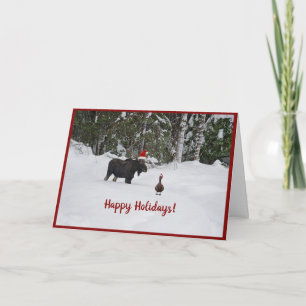 Carte De Remerciements Festive moose in snow with duck holiday card