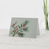 Carte De Remerciements Festive Red Berries Winter Holly Greenery (Dos)
