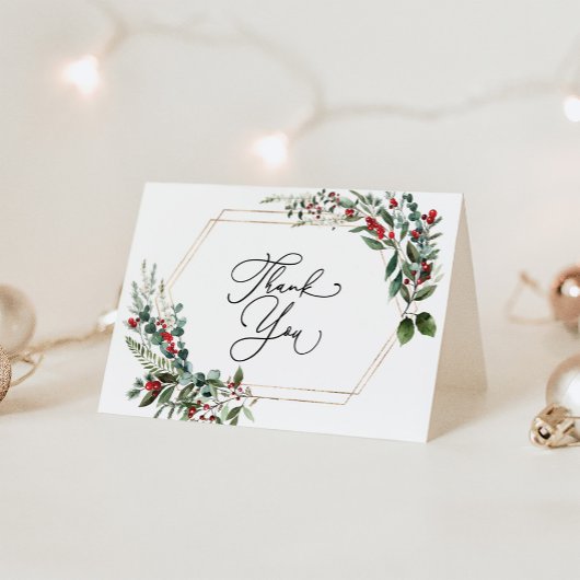 Carte De Remerciements Festive Red Berries Winter Holly Greenery