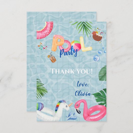 Carte De Remerciements Fête au bord de la piscine  (Devant / Derrière)