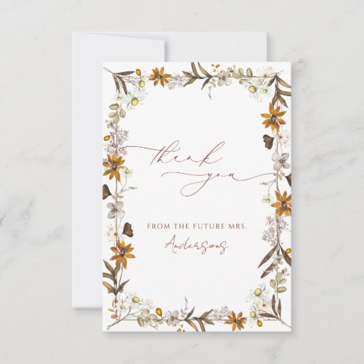 Carte De Remerciements Fête Automnale Élégante de Fleurs Sauvages pour un (Devant)