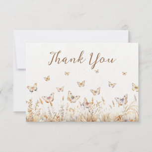 Carte De Remerciements Fête bébé bohème papillon fleurs sauvages aquarell