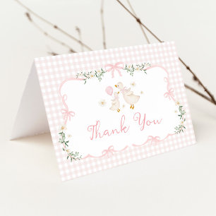 Carte De Remerciements Fête bébé Fille Oie Silly avec un Nœud Rose
