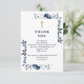 Carte De Remerciements Fête Chrétienne Florale Bleue De La Vie Funéraire (Debout devant)